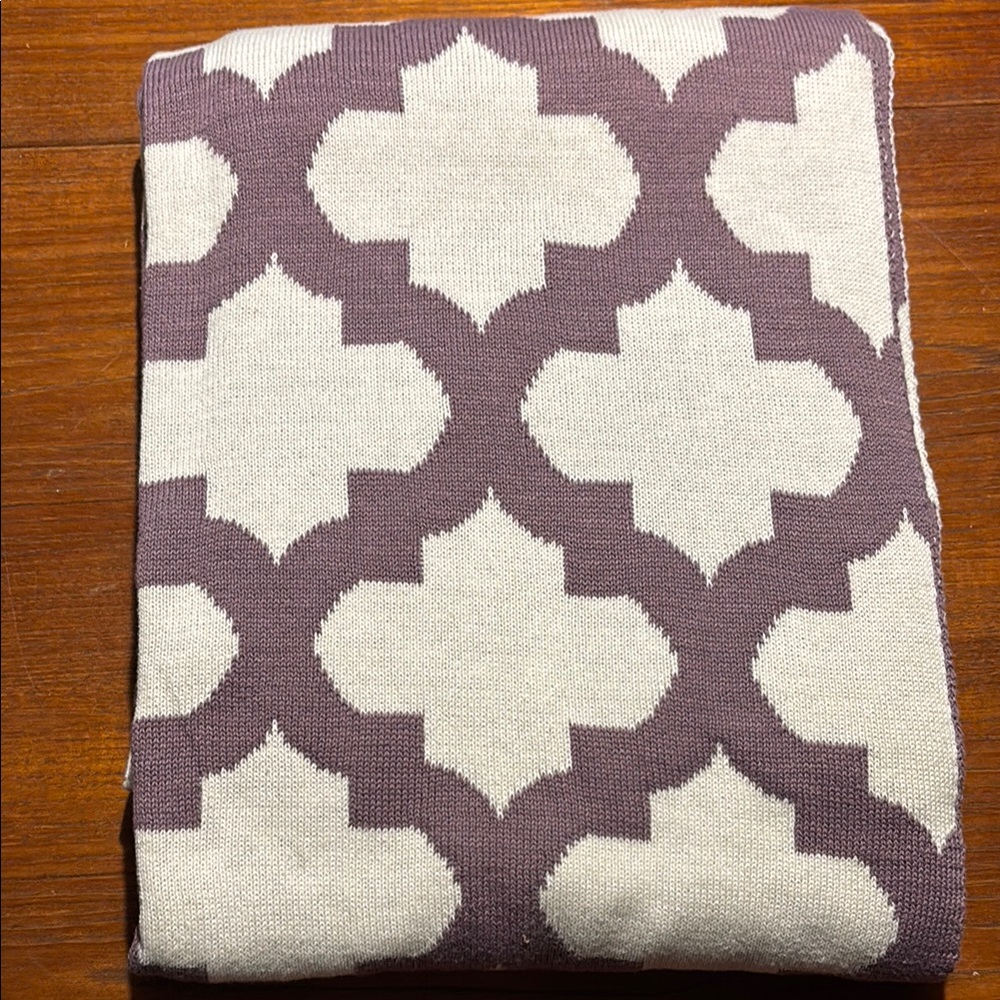 Purple and Cream Reversible Geometric Pattern Blanket